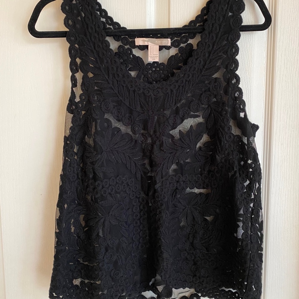 Black embroidered see-through top